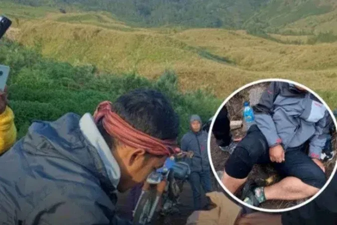 Apesar do susto, homem sobreviveu - (crédito: Reprodução/Instagram/@btn_gn_rinjani (28 de junho de 2025))
