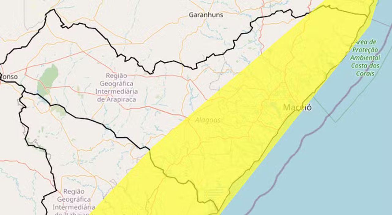 Inmet emite alerta de acumulado de chuva para AL — Foto: Reprodução/Inmet
