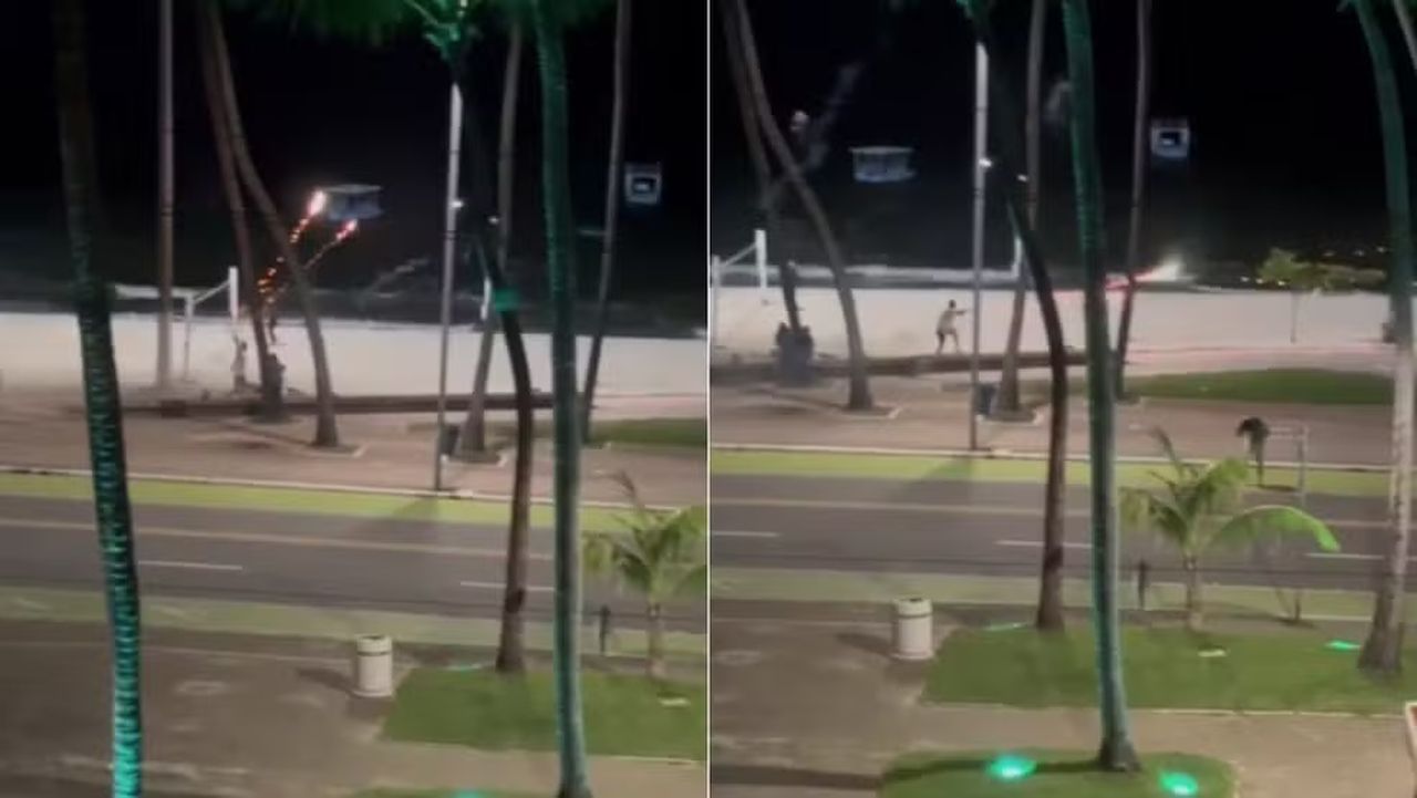 'Guerra de rojão' é flagrada na orla de Maceió — Foto: Reprodução/vídeo