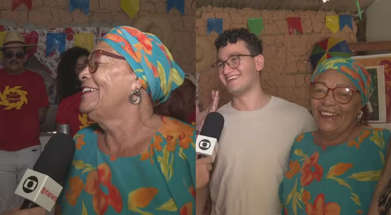 Mãe Nininha de Oyá e o neto Felipe, que inspirou a música 'Menino de vó' — Foto: Reprodução/TV Globo